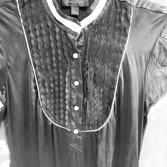 Bebe Real Silk Short Sleeve Button Up Tuxedo Shirt - Picture 3 of 10